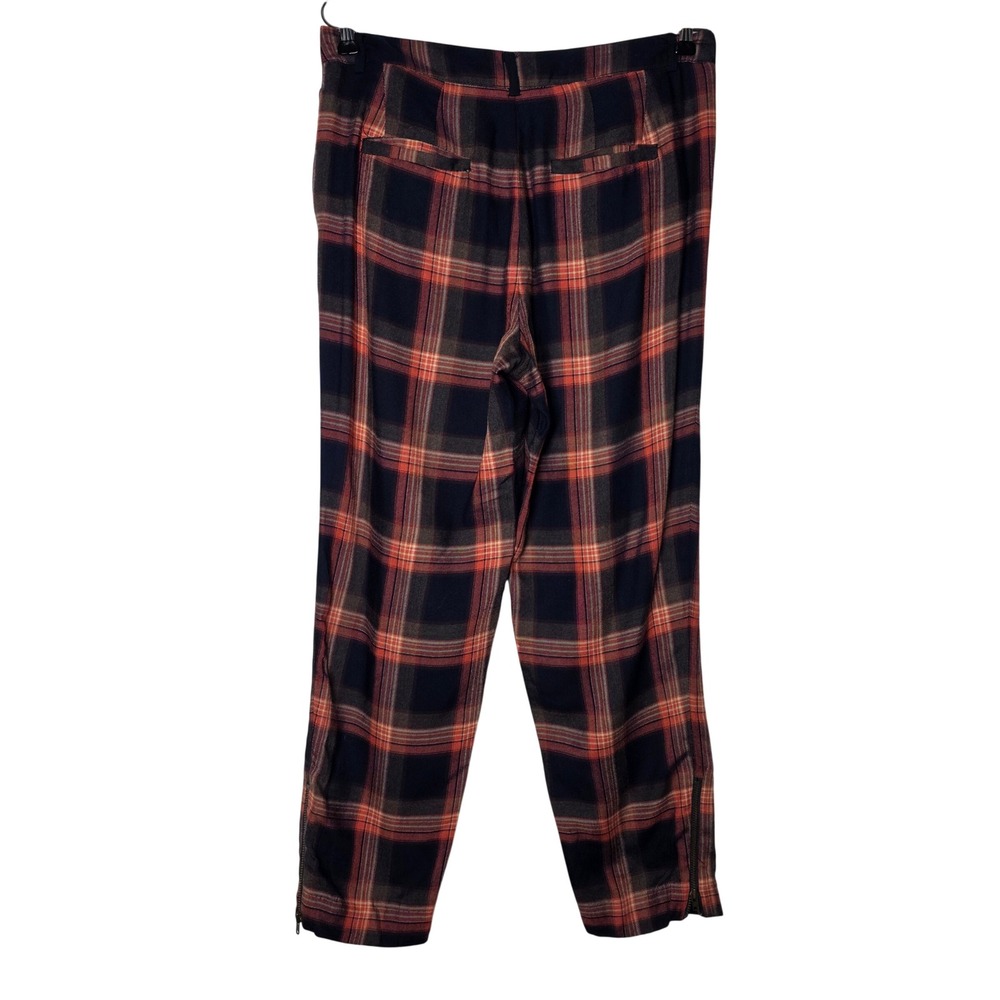 Cartonnier Anthropologie Plaid Ankle Zip Trousers Red Navy Size 2 Tapered Pants - Picture 4 of 16